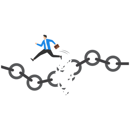 Businessman escaping broken chain  Illustration