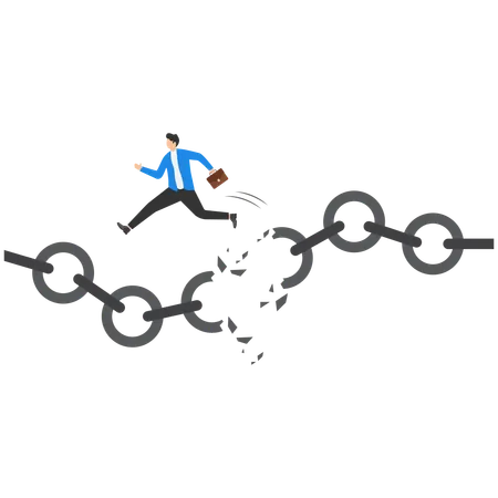 Businessman escaping broken chain  Illustration