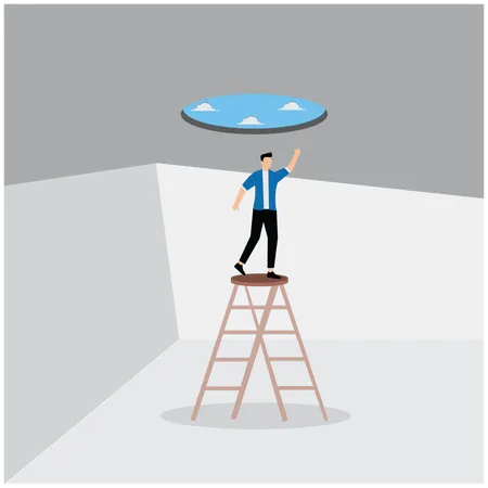 Businessman escaping for reaching to success  Illustration