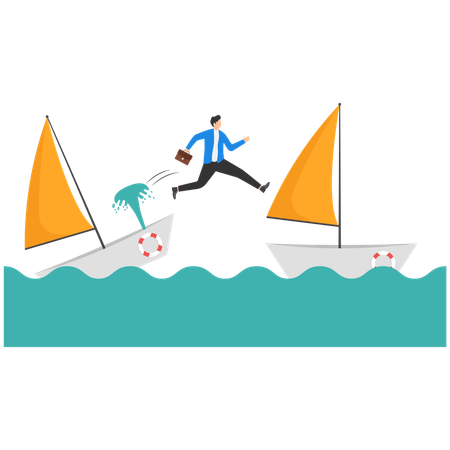Businessman escaping sunken ship  Illustration