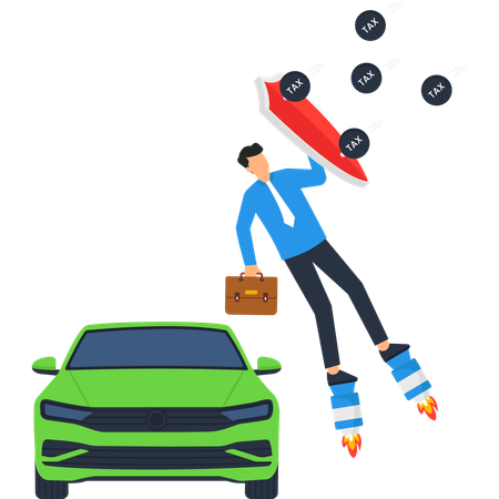 Businessman Escaping Tax with Jetpack  Illustration