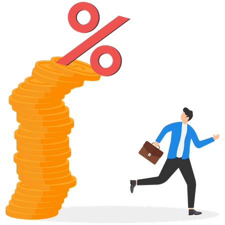 Businessman escaping the falling icon percentage  Illustration