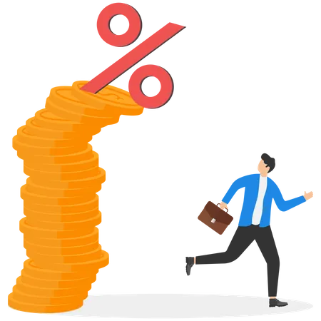 Businessman Escaping The Falling Icon Percentage High Interest Costs Modern Vector Illustration In Flat Style Illustration