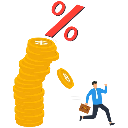 High Interest Costs Businessman Escaping The Falling Percentage Illustration