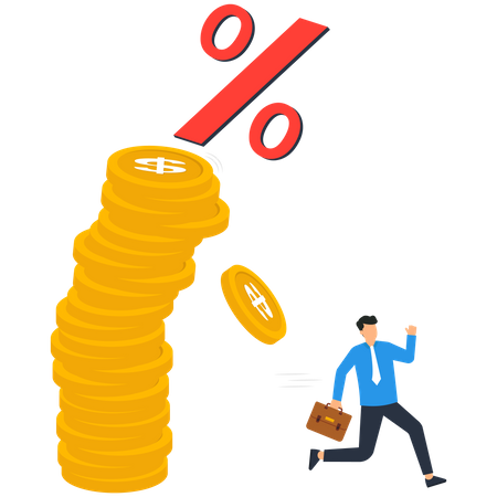 Businessman escaping the falling percentage  Illustration