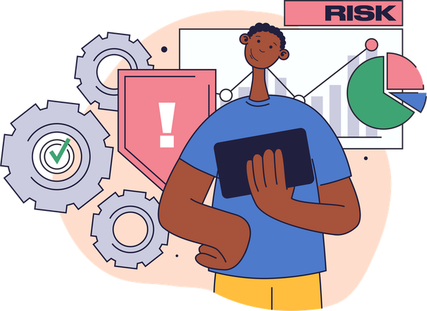 Businessman evaluates risk strategies  Illustration