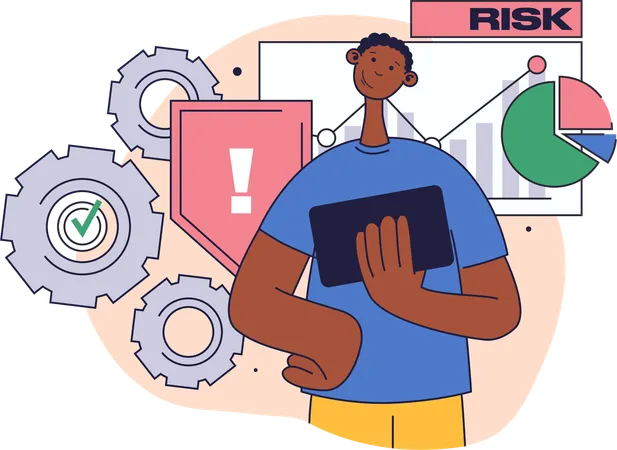 Businessman evaluates risk strategies  Illustration