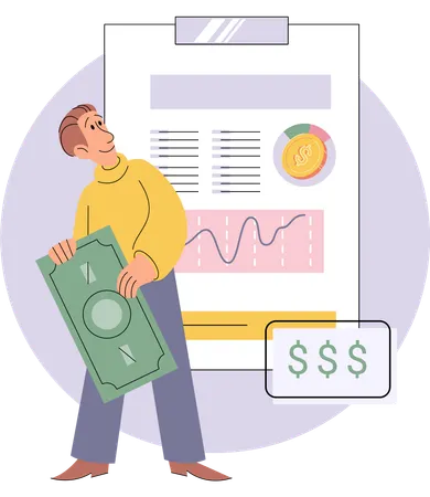 Businessman evaluating business expense  Illustration