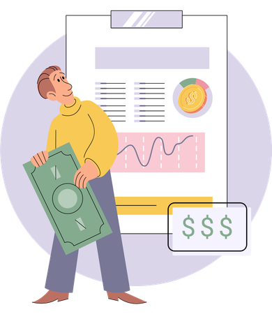Businessman evaluating business expense  Illustration