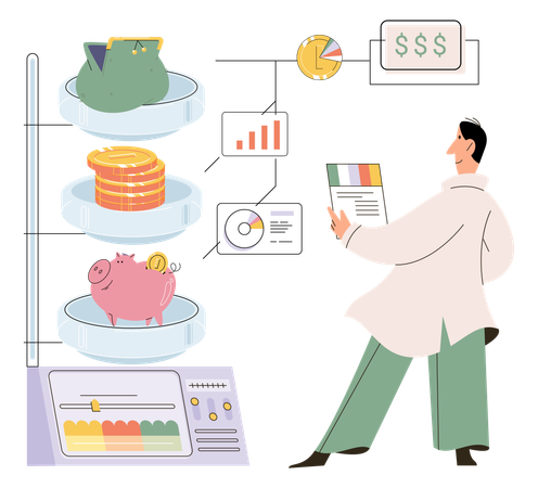 Businessman evaluating business expense  Illustration