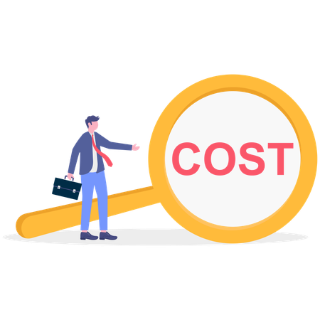 Businessman examining business costs  Illustration