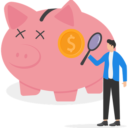 Businessman examining Piggy bank  Illustration