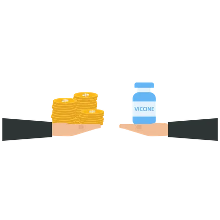 Businessman exchange between vaccine and money  Illustration