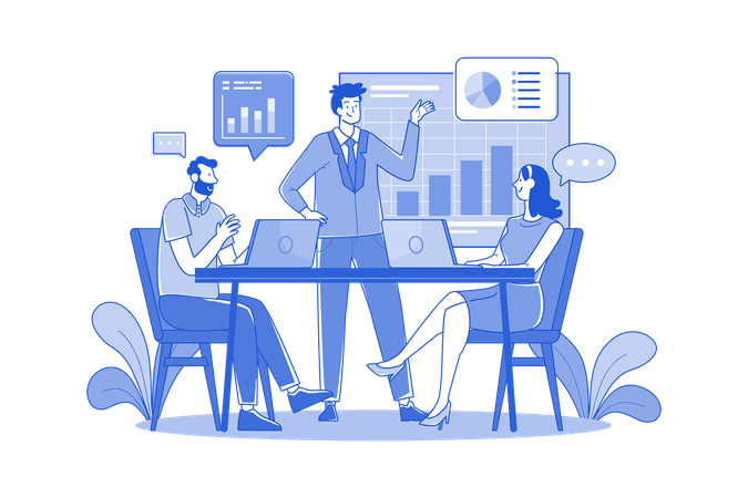 Businessman Exchanging Work With Employees In The Meeting Room  Illustration