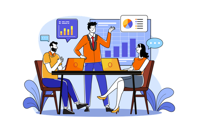 Businessman exchanging work with employees in the meeting room  Illustration