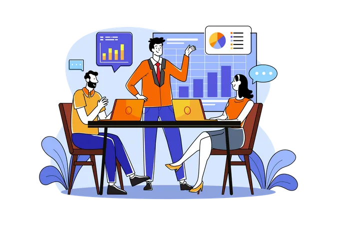 Businessman exchanging work with employees in the meeting room  Illustration