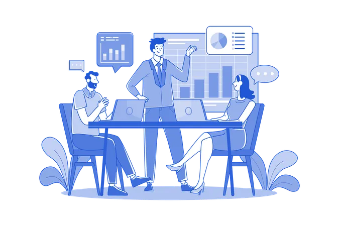 Businessman Exchanging Work With Employees In The Meeting Room  Illustration