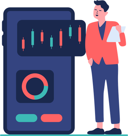 Businessman executing trades via mobile app  Illustration