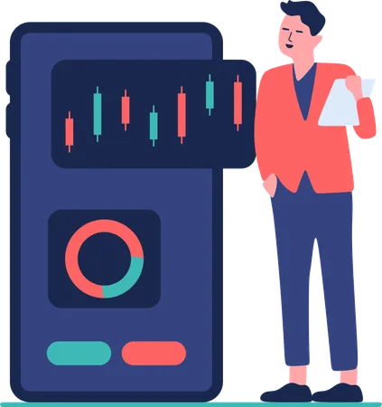 Businessman executing trades via mobile app  Illustration