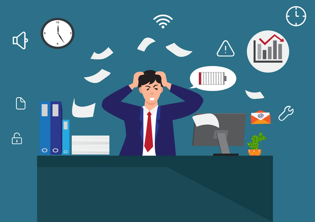 Businessman exhausted due to workload Illustration