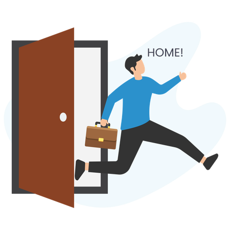 Businessman exiting home  Illustration