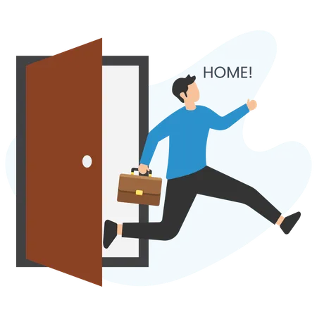 Businessman exiting home  Illustration