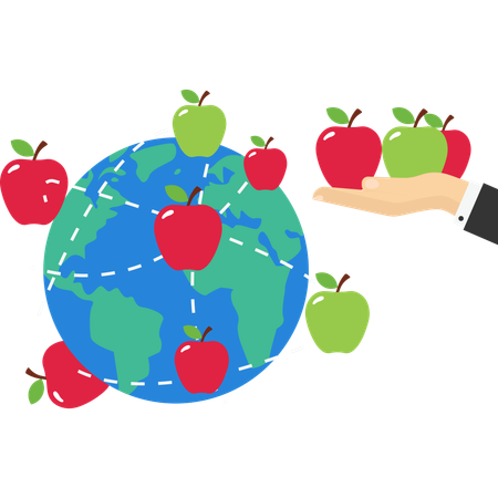 Businessman expanding apple business worldwide  Illustration