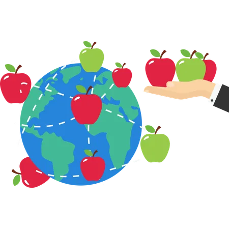 Businessman expanding apple business worldwide  Illustration