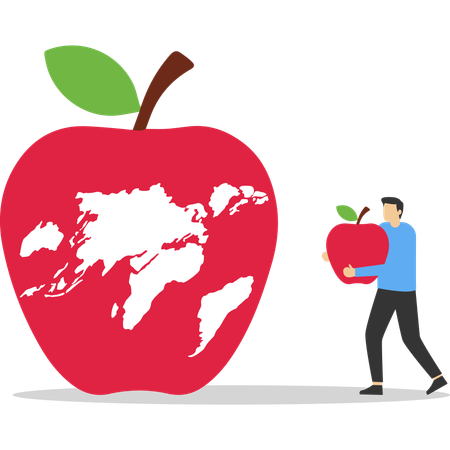 Businessman expanding apple business worldwide  Illustration