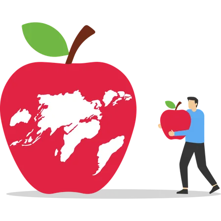 Businessman expanding apple business worldwide  Illustration