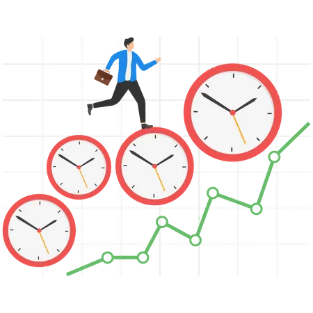 Businessman expert jumping on time passing alarm clock  Illustration
