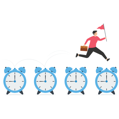 Businessman expert jumping on time passing alarm clock  Illustration