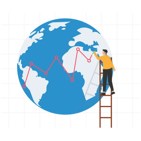 Businessman expert standing on earth drawing financial graph Illustration
