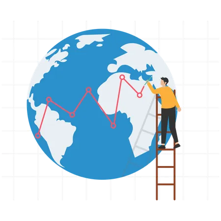 Businessman expert standing on earth drawing financial graph  Illustration