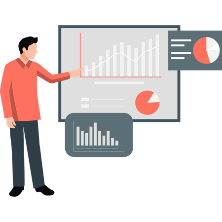 Businessman explaining about graph statistics  Illustration