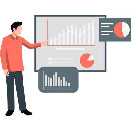 Businessman explaining about graph statistics  Illustration