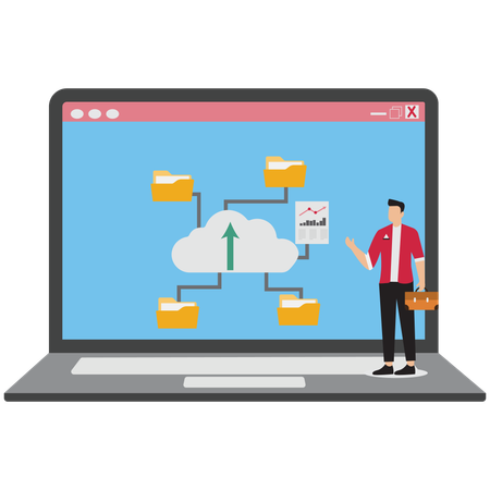 Businessman explaining about uploading documents  Illustration