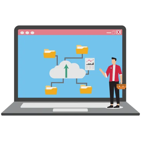 Businessman explaining about uploading documents  Illustration