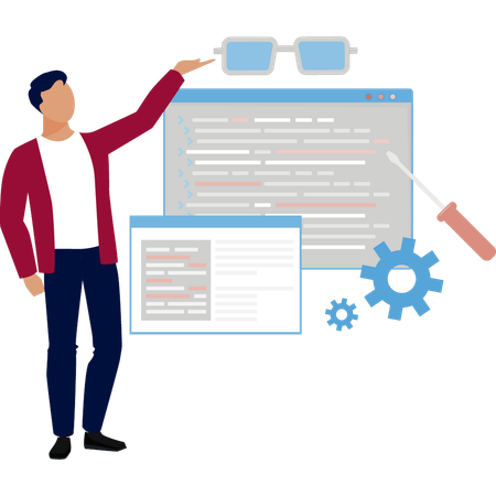 Businessman explaining computer programming  Illustration