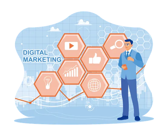 Businessman Explaining Digital Marketing  Illustration