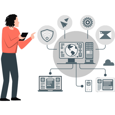 Businessman explaining global business networking  Illustration