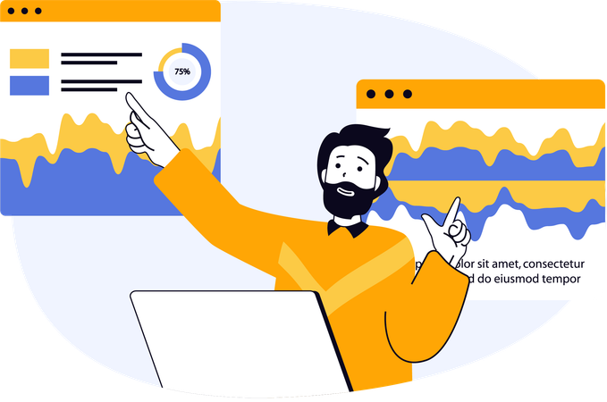 Businessman explaining graph statistics in meeting  Illustration