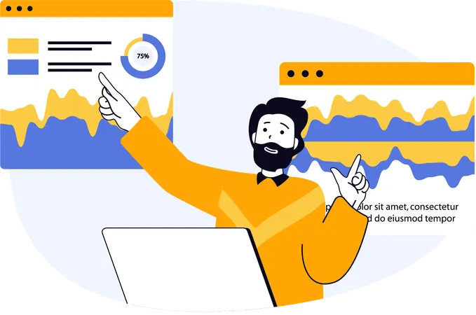 Businessman explaining graph statistics in meeting  Illustration