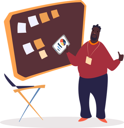 Businessman explaining Presentation Board with Sticky Notes  Illustration