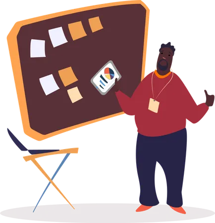 Businessman explaining Presentation Board with Sticky Notes  Illustration