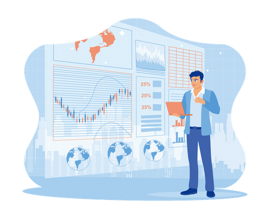 Businessman explaining stock market analysis  Illustration