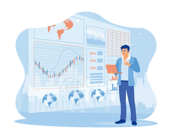 Businessman explaining stock market analysis  Illustration