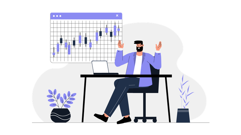 Businessman explaining tarding chart  Illustration