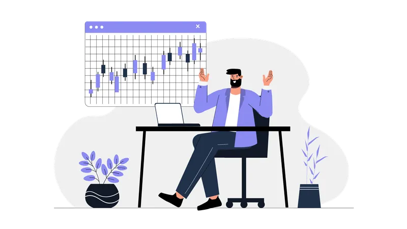 Businessman explaining tarding chart  Illustration