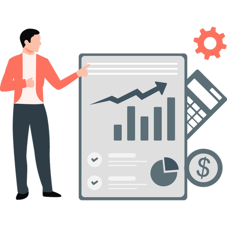 Businessman explains about financial data  Illustration